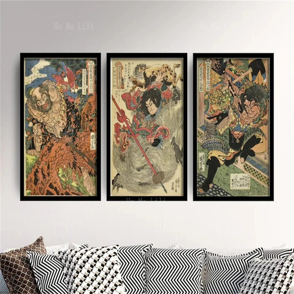 Utagawa Kuniyoshi Prints Japanese Warrior Paintings Poster Triplet Mural  Wall Art Decoration