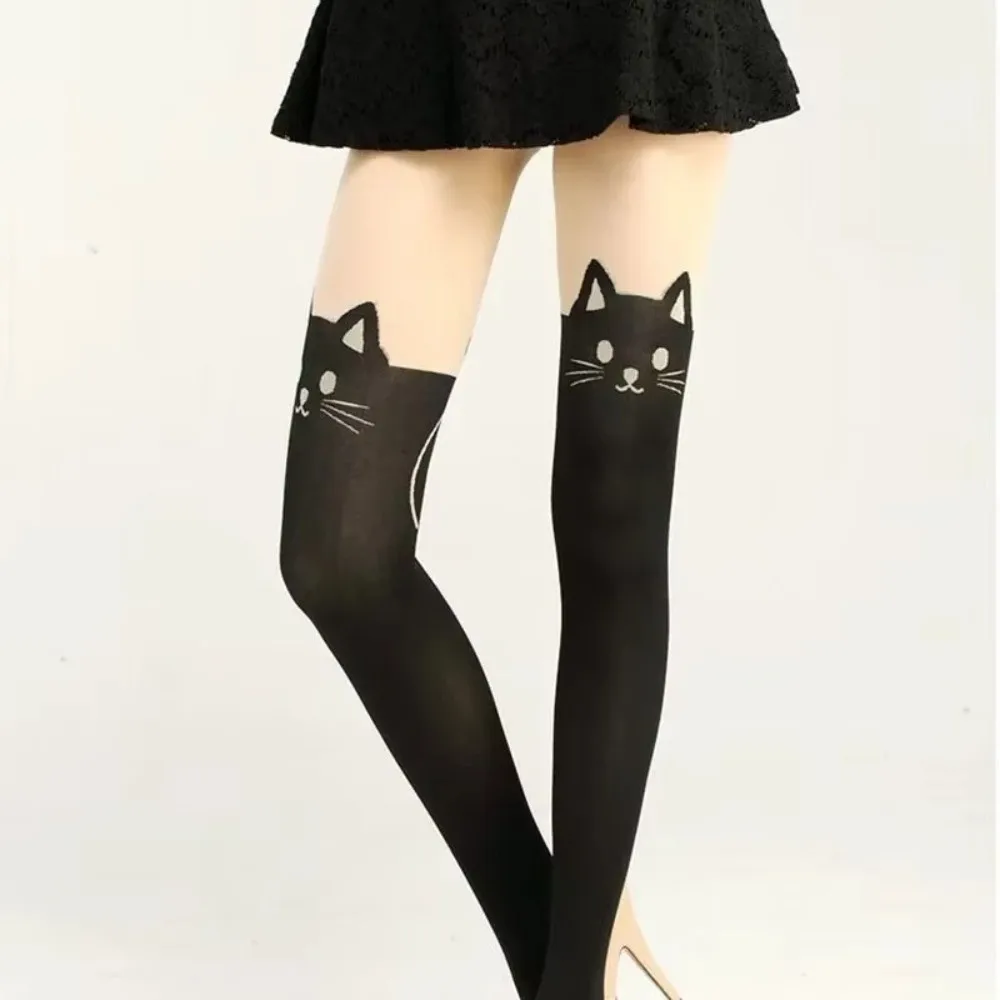 

Fashion Silk Cat Printed Socks Romantic Cartoon Over Knee Socks Cute Thin Thigh High Over Knee Women
