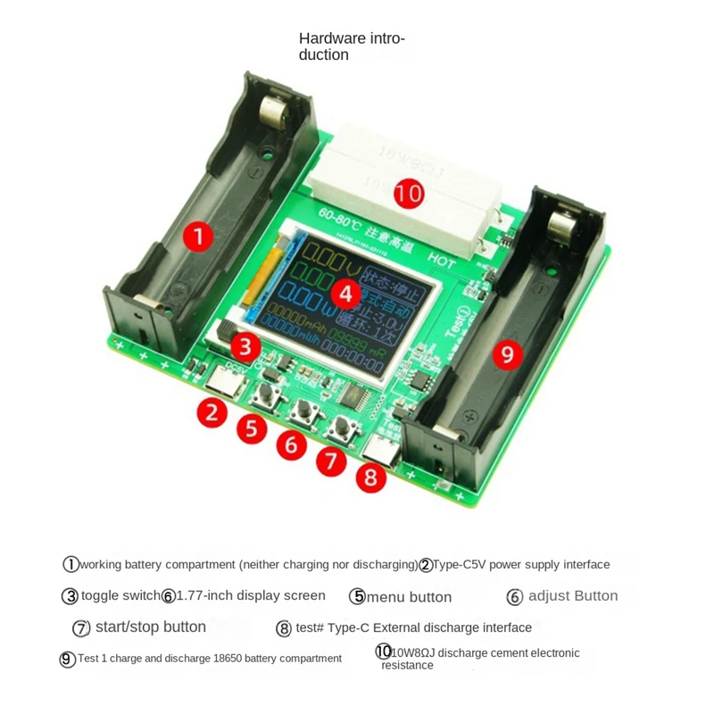 Módulo Detector de batería Digital, probador de batería 18650 Mah Mwh tipo C, 18650