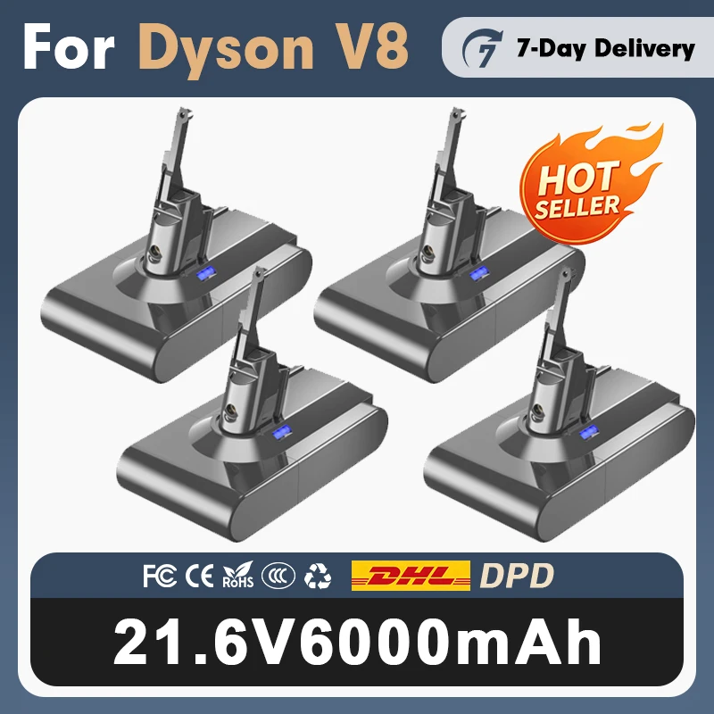 Batterie de remplacement 6000 mAh pour aspirateur sans fil Dyson V8, compatible avec les modèles Animal SV10 et SV25, et autres outils électriques sans fil.