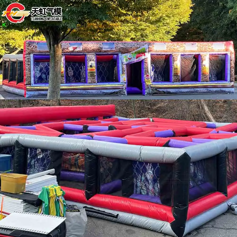 Schneller Versand, aufblasbares Zombie-Labyrinth, Hindernisparcours, aufblasbares Spukhaus-Labyrinth, aufblasbares Spielzeug im Freien mit kostenlosem Gebläse