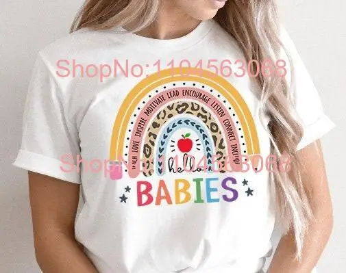 Hello Babies Toddler Teacher T Shirt Daycare Early Childhood Educator Provider Elementary Education long or short sleeves