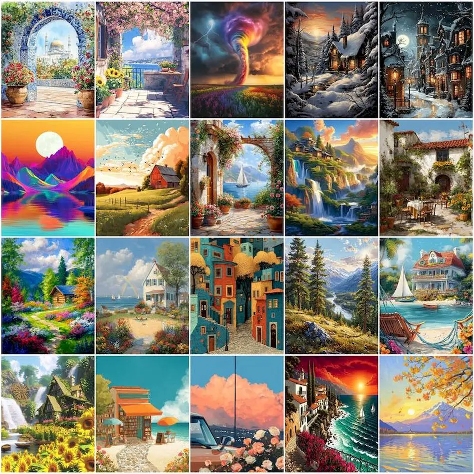 GATYZTORY Paint By Number Adult Kit Watercolor Drawing By Numbers Acrylic Landscape Art Supplies