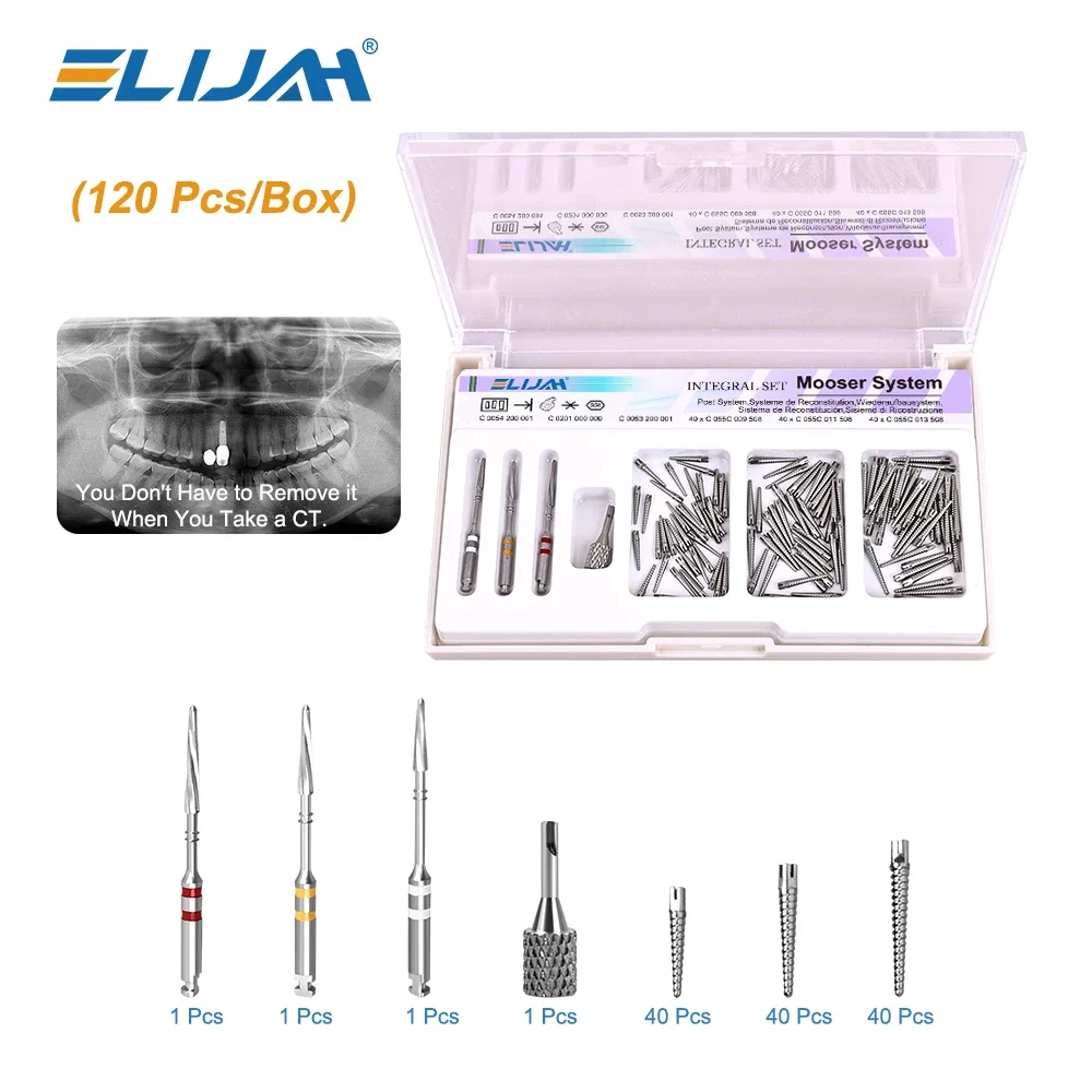 ELIJAH 120Pcs/box Dental Endo Screw Post Mooser System Integral Set CT4 Medical Pure Titanium Root Canal Pins Dentistry Material