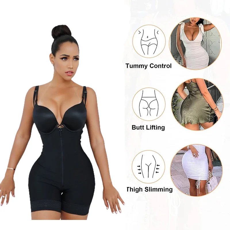 Slimming Waist Trainer Zipper Body Shaper Underbust Corset Straps For Women Tummy Control Low-Back
