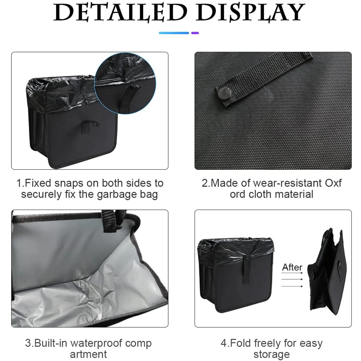 Large Capacity Car Trash Can with Adjustable Strap 6.5L Waterproof Foldable Car Trash Organizer Bin Hanging Portable Car Dustbin