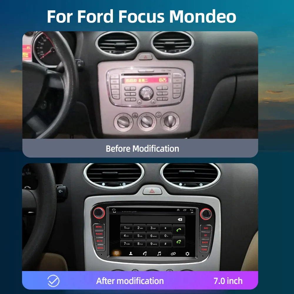 JUNDOF Android 2 Din Car Radio Multimedia Player 7'' 4G Autoradio GPS Carplay For Ford Focus S-Max Mondeo 9 Galaxy C-Max NO DVD