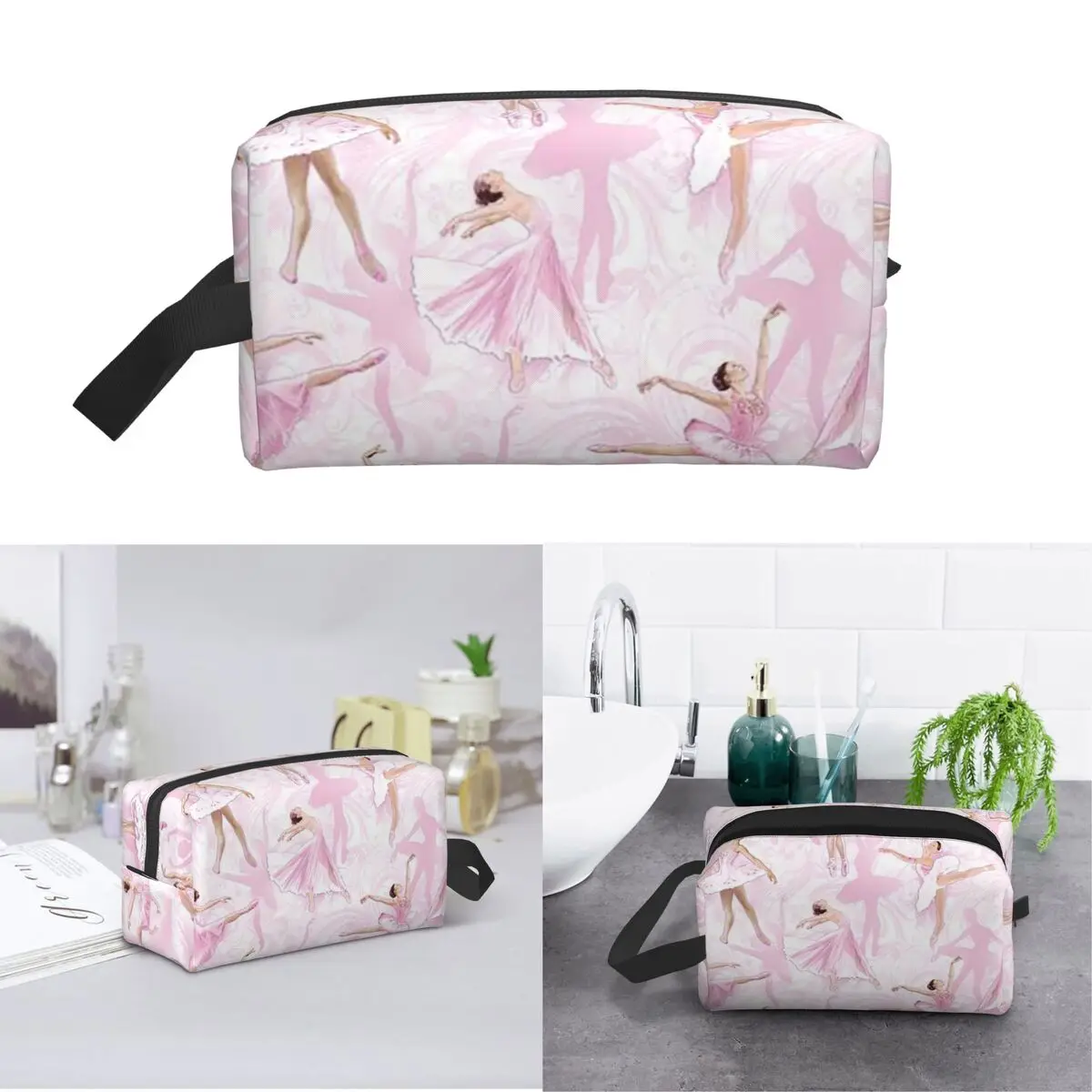 Ballet Dance Makes Me Free Ballerina Dancer Makeup Bag Cosmetic Storage Dopp Kit Toiletry Cosmetic Bag for Women Beauty Travel
