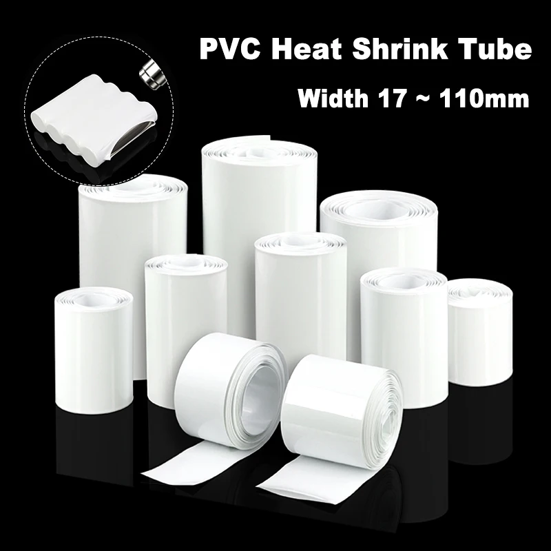 3/5M weißer PVC-Schrumpfschlauch 17mm ~ 200mm 18650 Batteriehülle Batteriepack Isolierte Kabelschutzhülle Lithium-Folienhülle