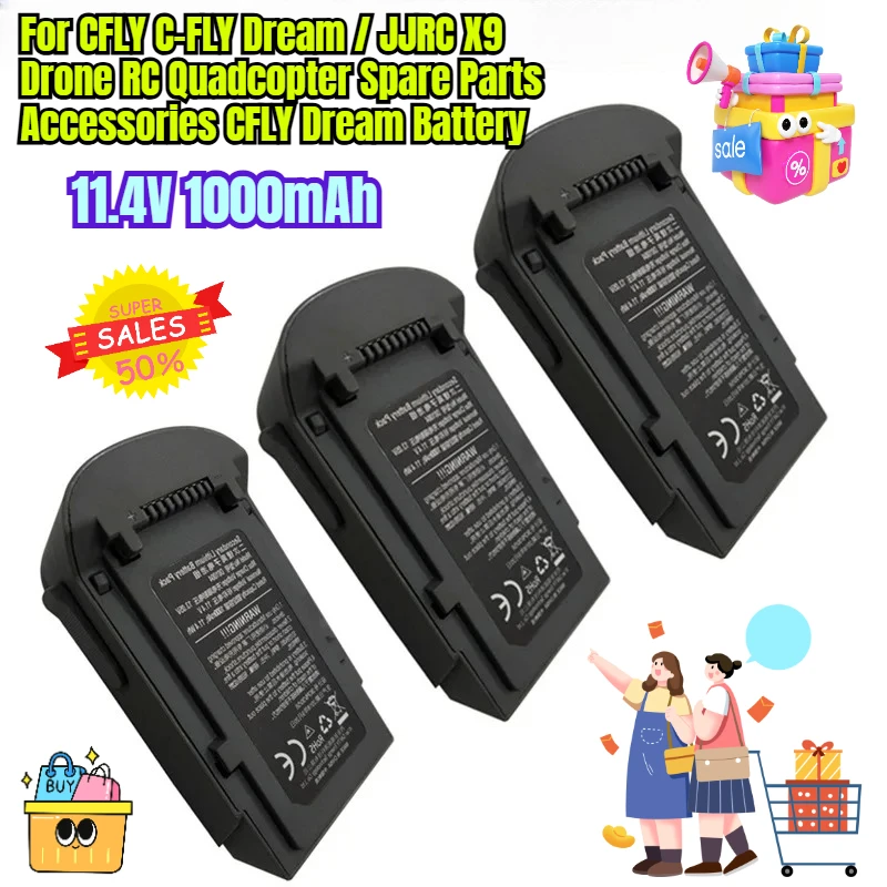 

11.4V 1000mAh Lipo Battery for CFLY C-FLY Dream / JJRC X9 Drone RC Quadcopter Spare Parts Accessories CFLY Dream Battery