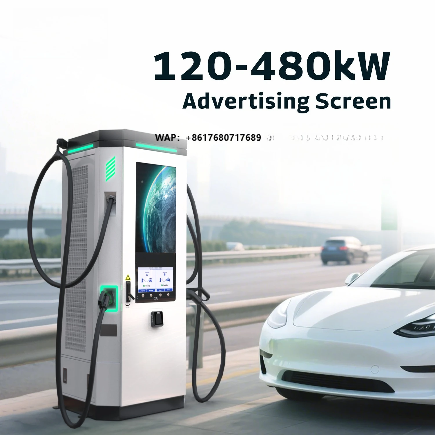 Ampax Pro 480kW DC Electric Car Charging Station System with Large LED Advertising Display Screen New EV Charger