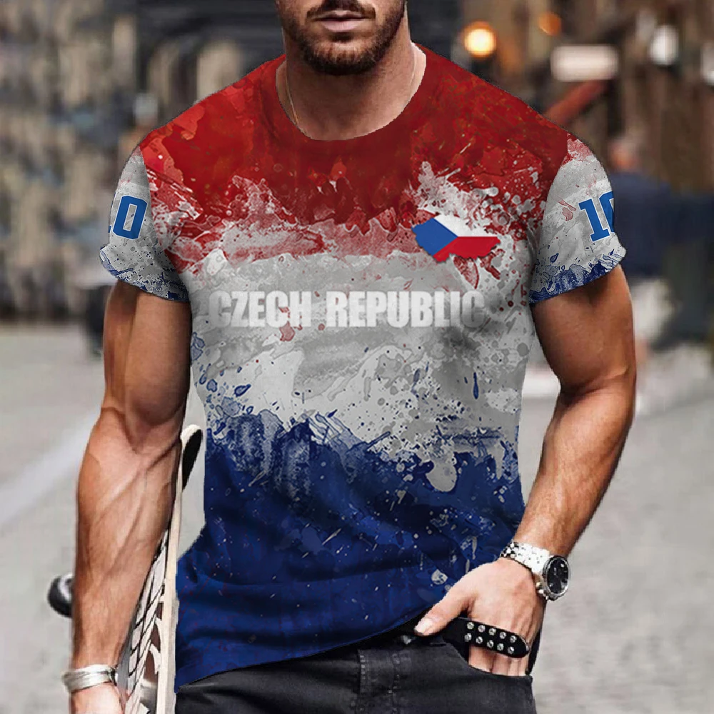 Vintage Men's T Shirt Czech Republic Summer Casual Short Sleeve Tee Fashion Streetwear Crew Neck Oversized Clothing Male T-Shirt