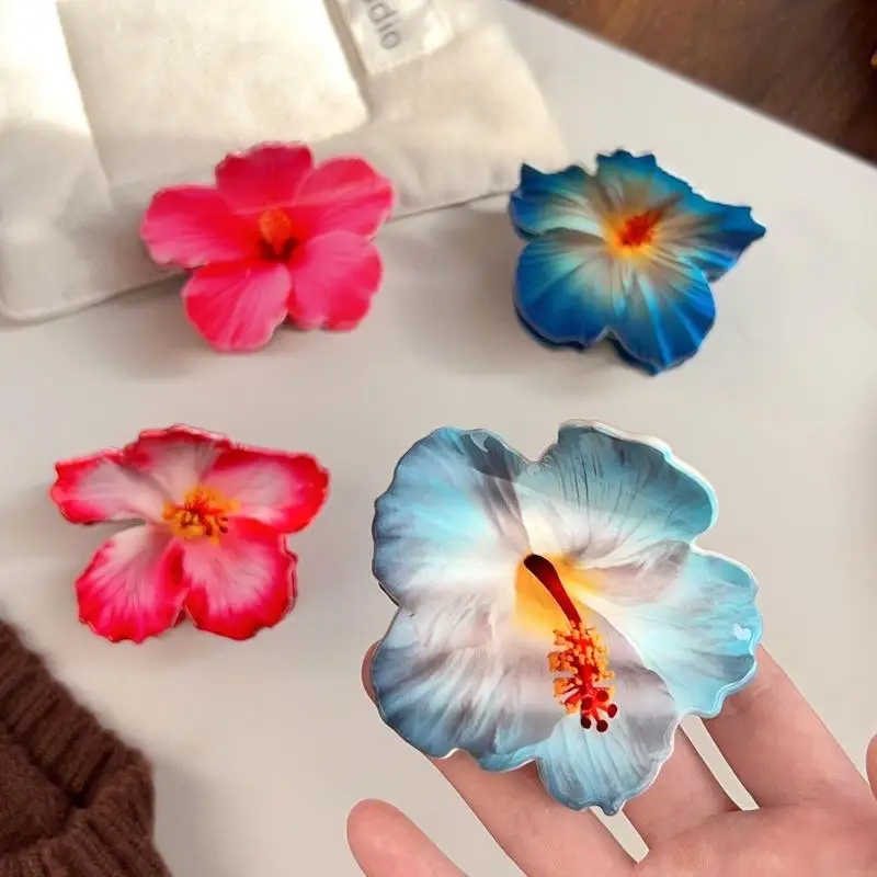Sommerliche Hibiskusblüten-Haarspange aus Acryl, Strand-Haarklammer, Krabbenklauen-Styling-Accessoires für Frauen und Mädchen – Detail 2