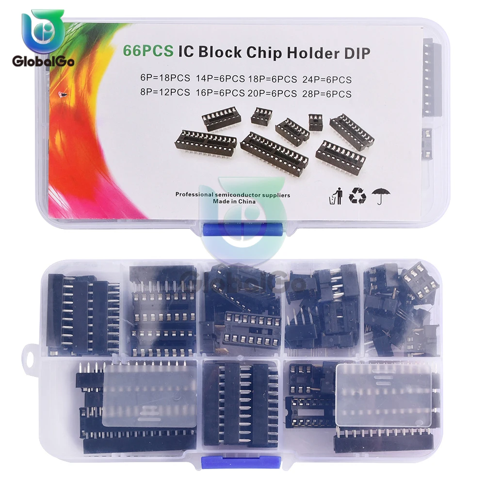 66 шт./лот DIP IC-розетки адаптер типа пайки комплект DIP6 DIP8 DIP14 DIP16 DIP18 DIP20 DIP28 штырьковый разъем DIP