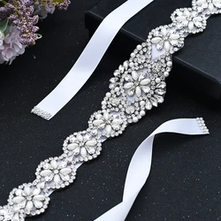 Cinturones de novia ostentosos para mujer, joyería de boda, diamantes de imitación de plata, perlas de cristal, brillante, fiesta, vestido Formal, faja de diamantes, S161