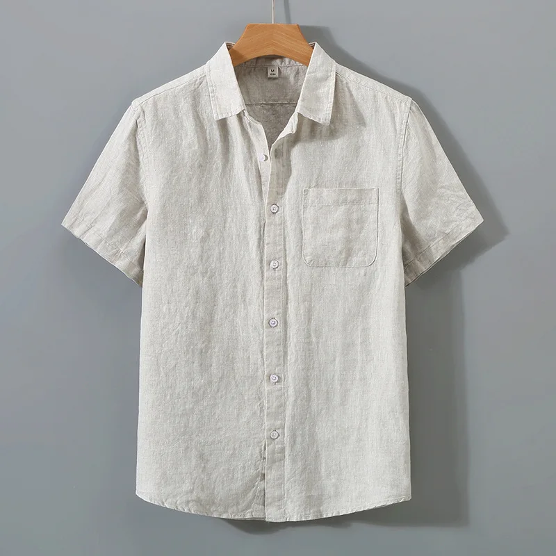 

Solid Color Linen Shirt Men's Short Sleeves Summer Thin Clothes Chinese Style Retro Casual