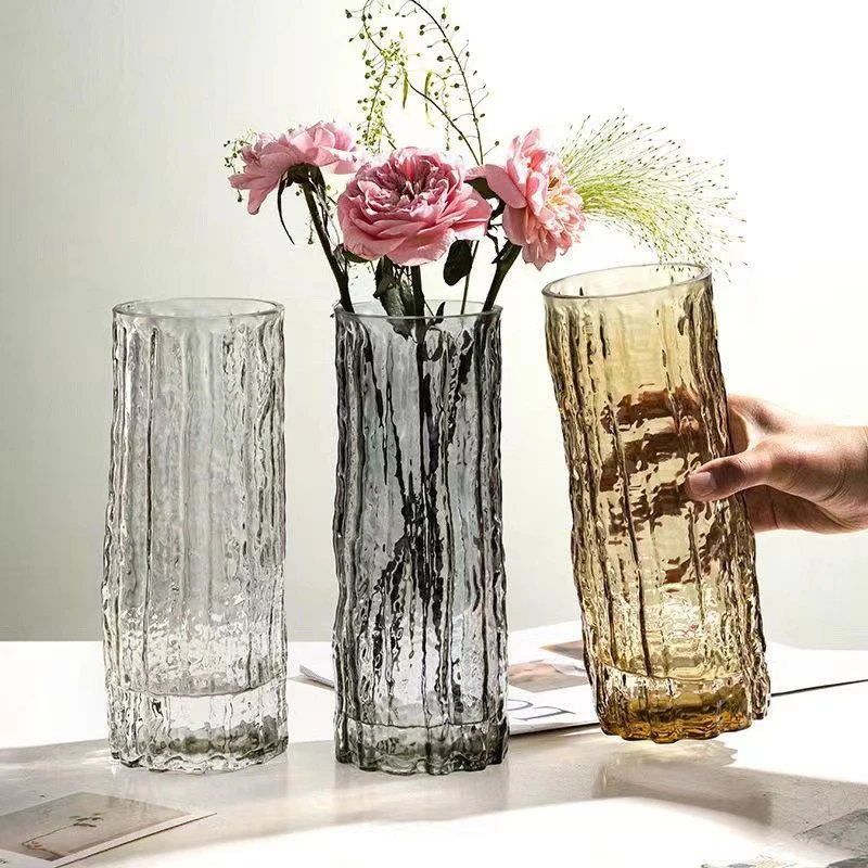 Vase Glacier Vase Glass Transparent Flower Arrangement Rose Flower Living Room Dining Table Decoration Bottle