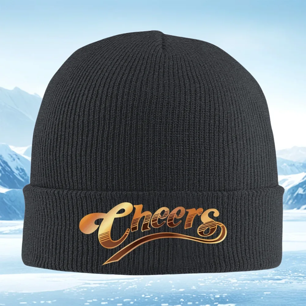 2026 Cheers logo brown gold design Men Women Unisex Knitted Hat Beanie Pullover Cap Winter Thermal Warm Christmas Outdoor Cyclin