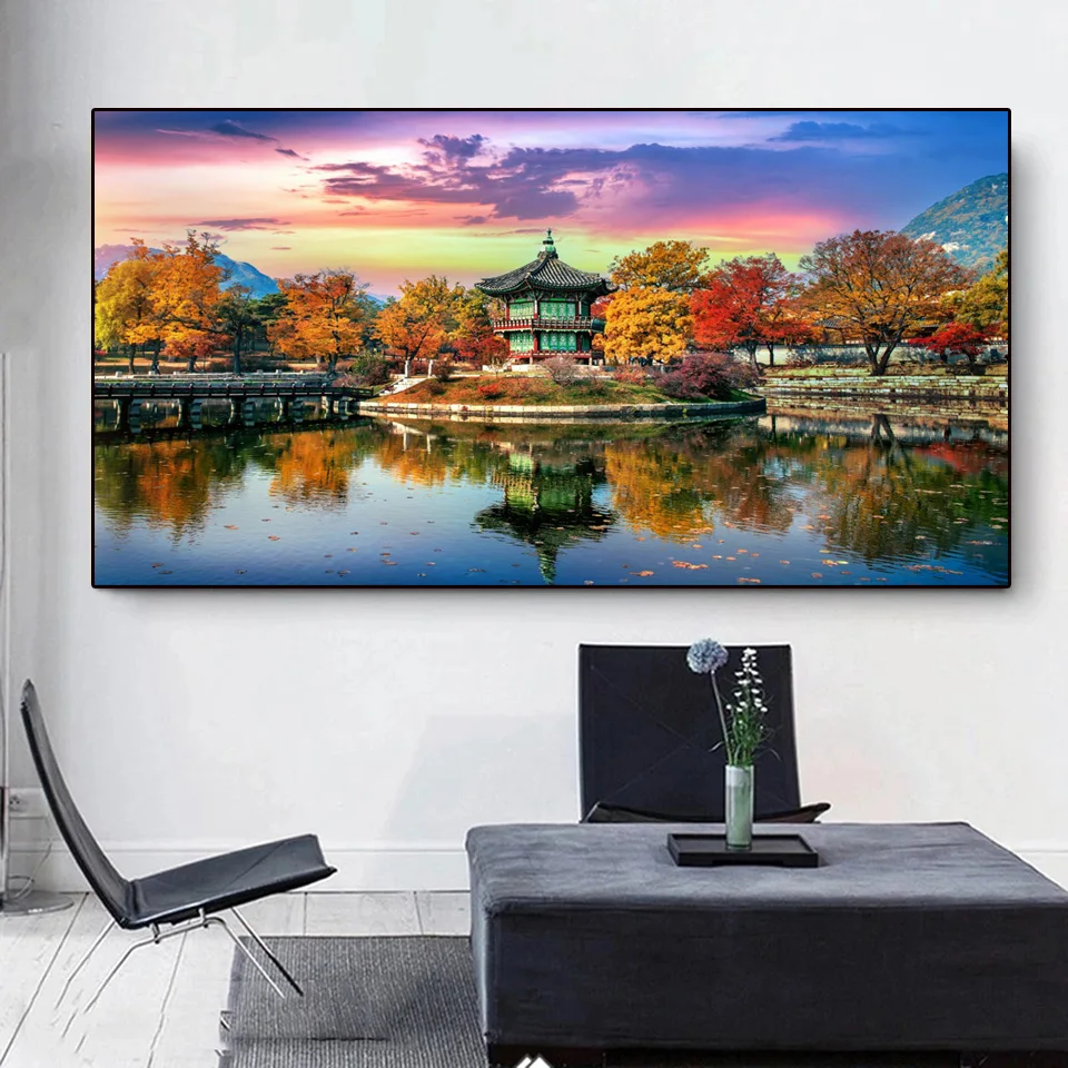 

Квадратная круглая 5D алмазная живопись осень в Корее пейзаж Алмазная вышивка озеро вышивка крестиком Мозаика рукоделие домашний декор