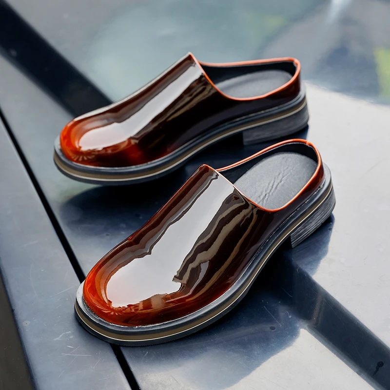 

Men Mules Shoes Retro Half Toe Loafers Shoes Slip on Comfortable Casual Commuting Thick Soled Business Men Shoes