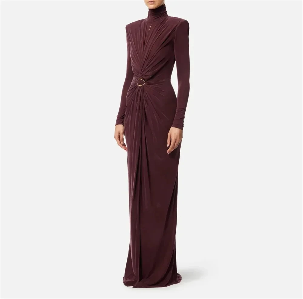 

Brown Formal Long Sleeves Bespoke Occasion Gown Evening Dresses Prom Pastrol Unisex Jersey Retro Dubai Saudi Arabic Customized