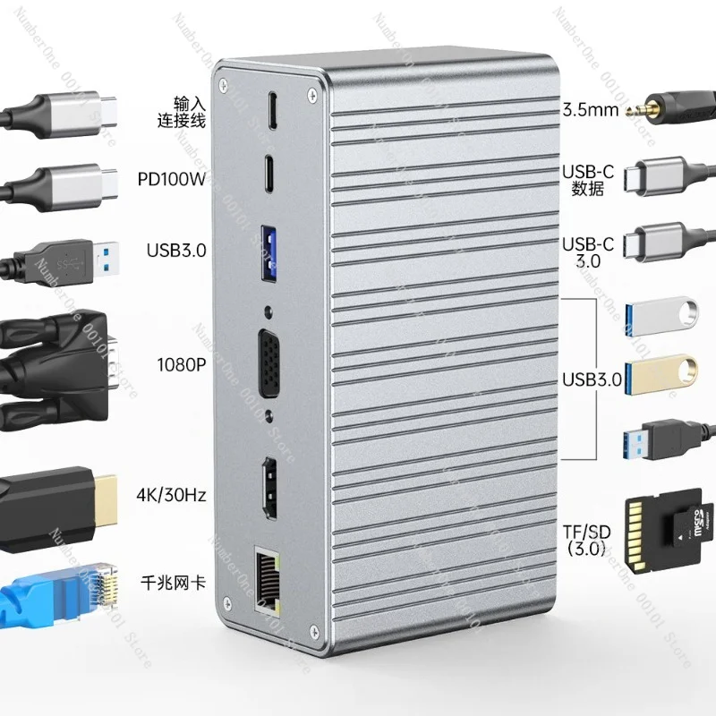 13-in-1 USB-C Docking Station Gigabit Ethernet Desktop Hub Multi-Port Adapter Stand with 4K HDMI SD TF Card Reader 100W PD