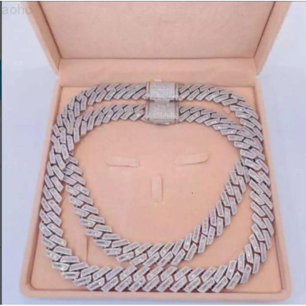 Design Jewelry Silver 925 Vvs Round and Baguette Moissanite Cuban Link Diamond Chain Hip Hop Necklace