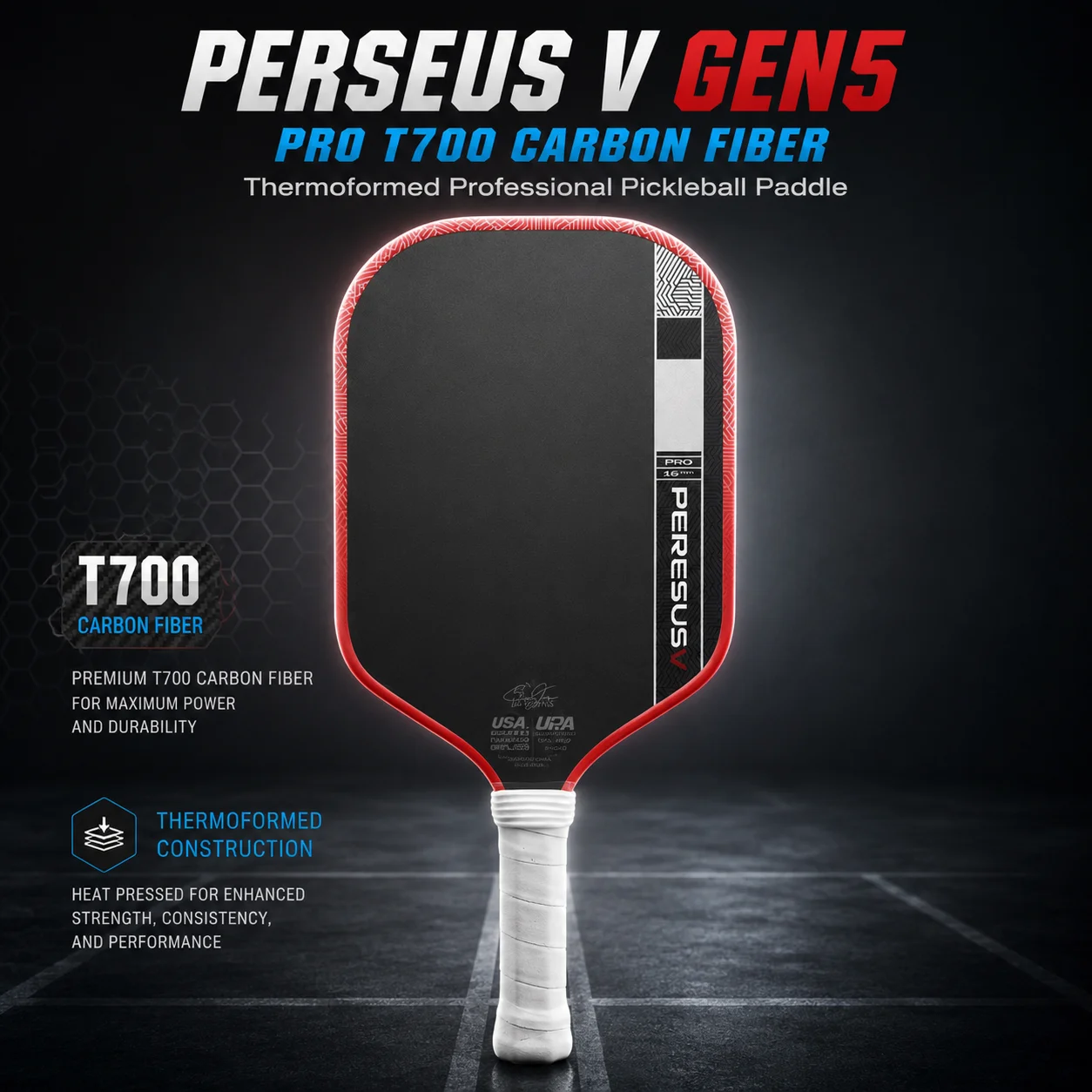 

WNONSO Perseus Pro V Carbon Fiber Pickleball Paddle 16mm Gen5 Core Textured Raw Carbon Surface for Soft Dinks & Precise