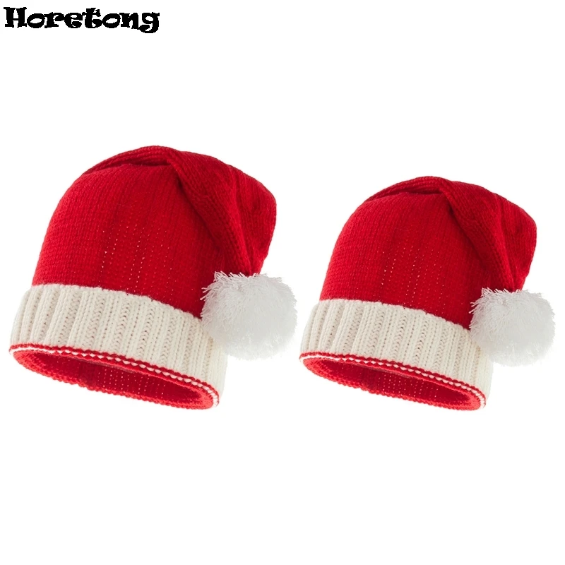 2024 Winter New Parent Child Beanies Christmas Hat Single Ball Acrylic Children Adult Warm Windproof Knitted Hat Color Blocked