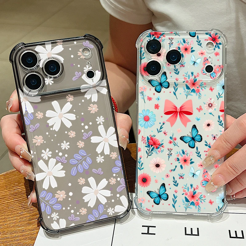Blumen-Bowknot-Silikon-klare Handyhülle für iPhone Air 17 Pro Max 16 15 Pro Max 14 13 12 Pro Max 11, stoßfeste weiche TPU-Abdeckung