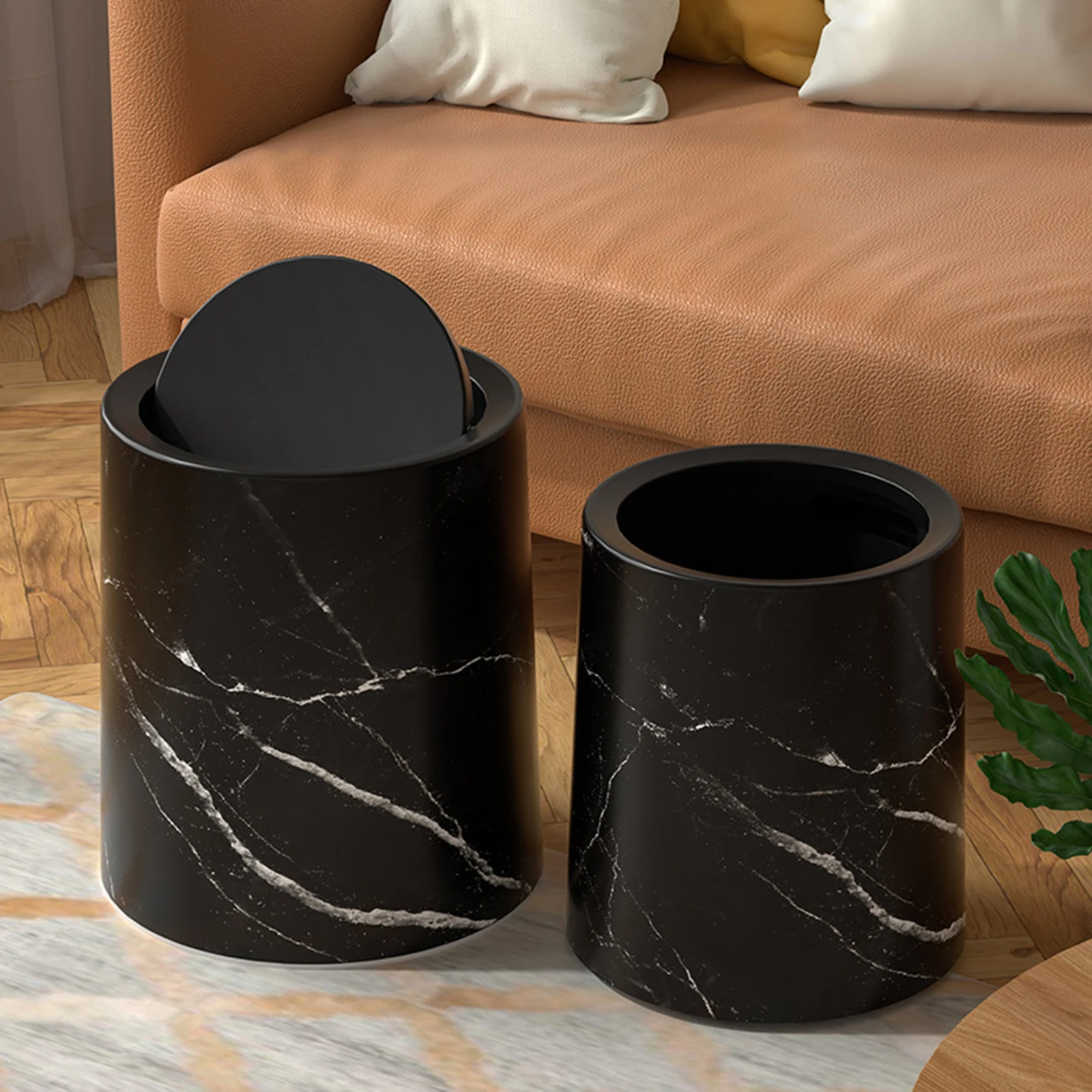 Marble Trash Bin Removable Inner Garbage Bin Paper Basket Garbage Basket Garbage Container Household Trash Bin for Office