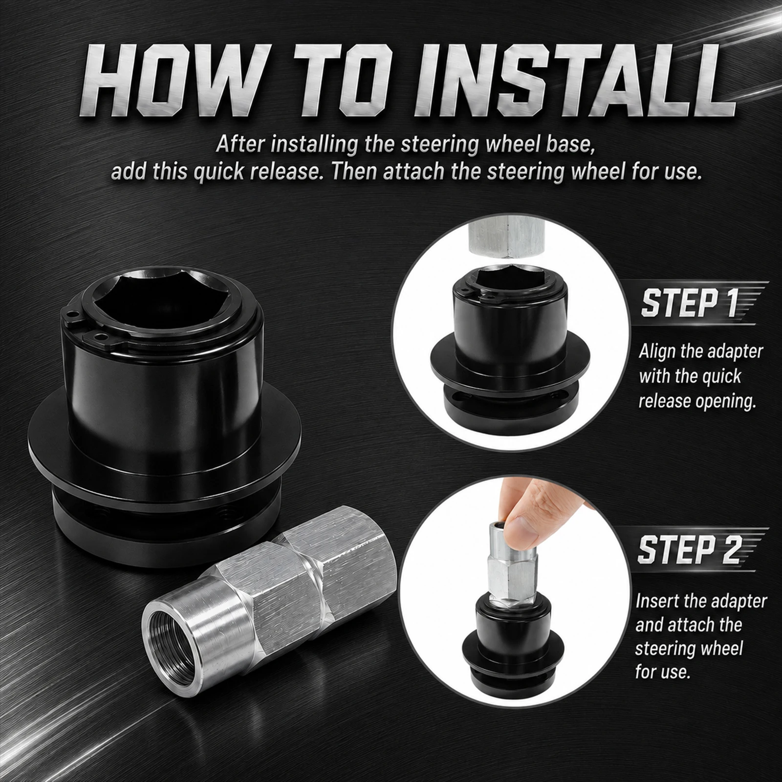 Universal 360-Degree 3-Hole Steering Wheel Quick Release Hub Adapter, All-Metal Anodized