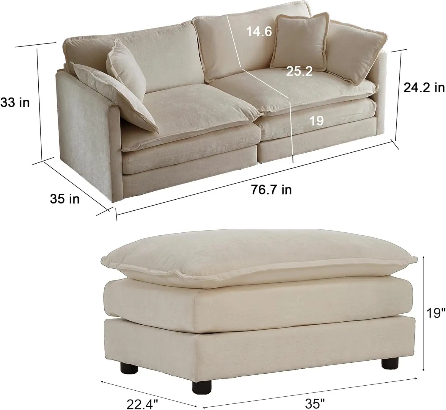 Deep Seat Sectional Sofa, 76.7