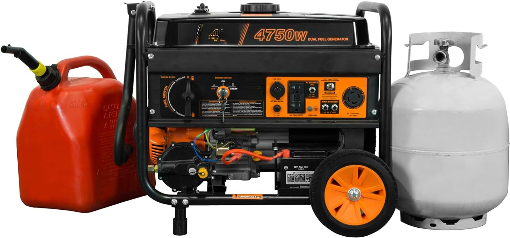 DF475T Dual Fuel 120V/240V Portable Generator with Electric Start Transfer Switch Ready, 4750-Watt, CARB Compliant