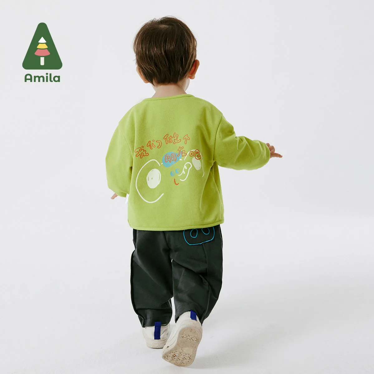 Amila 2024 Spring New Boys Casual Pants Cartoon Embroidery Pocket Solid Color Design Sense Athletic Sweatpants