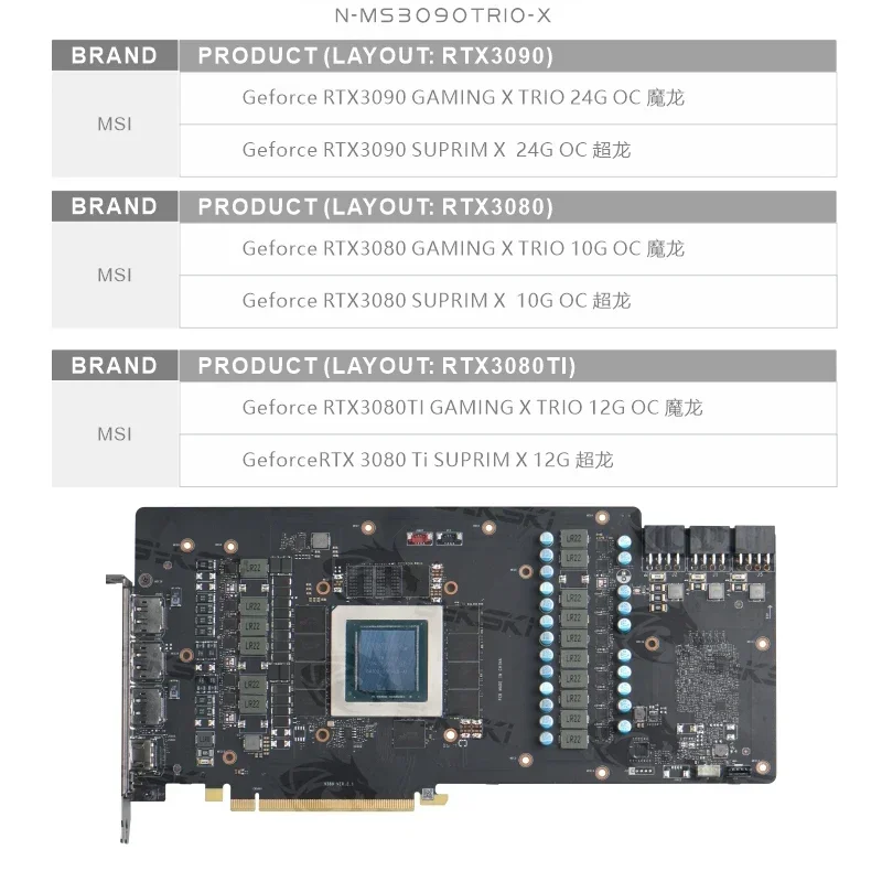 Bykski N-MS3090TRIO GPU Water Block Use for MSI RTX 3080 3080TI 3090 TRIO GAMING OC/Suprim GPU Card/Thickened Copper Plate