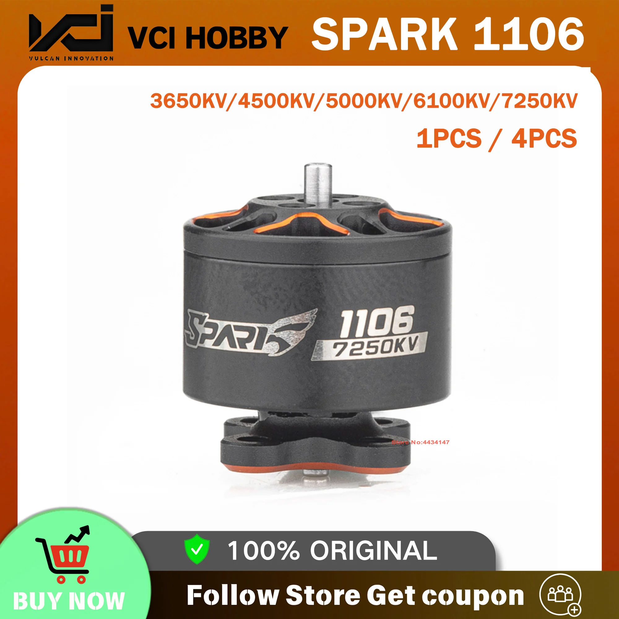 VCI SPARK 1106 Brushless Motor 3650KV 4500KV 5000KV 6100KV 7250KV 2-4S for 2.5 3 Inch Cinewhoop FPV Racing Drone Toothpick Parts