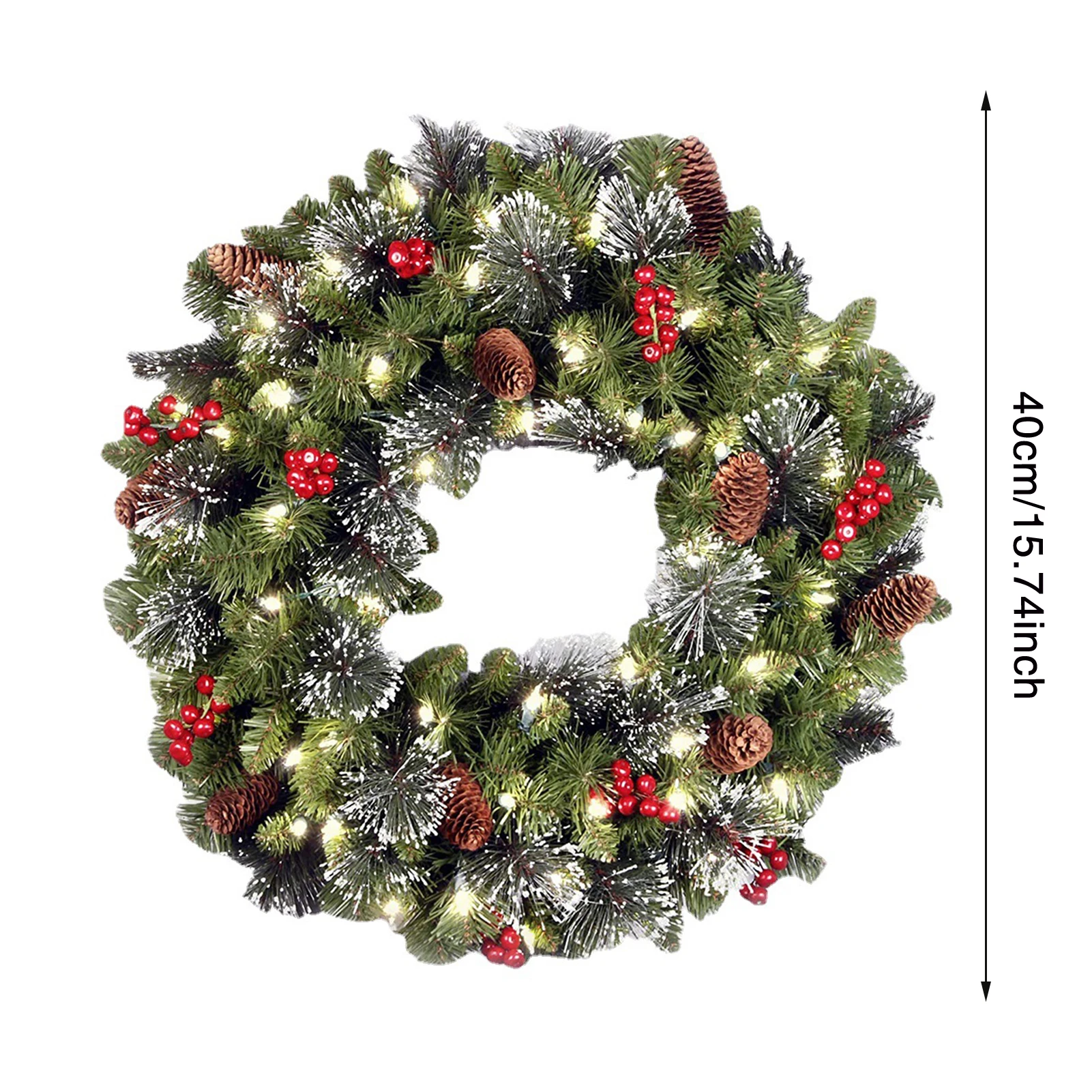 20–60 cm LED-Weihnachtskiefernkranz mit roten Beeren, künstlicher Weihnachtskranz, Neujahrsparty, DIY-Dekoration, fügen Sie Weihnachts-Atmosphäre hinzu – Detail 4
