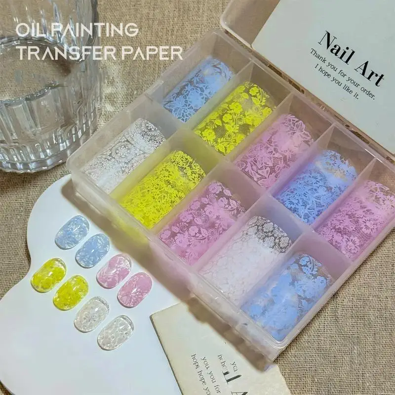 Fashion Lace Design Nail Foils Black White Tulip Pattern Nail Stickers Sequin Effect Nail Decorations Manicure DIY