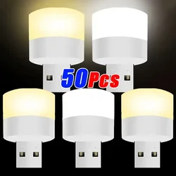 50/1Pcs USB LED Plug Lamp Portable Mini Eye Protection Book Reading Light Computer Mobile Power Charging Small Round Night Light