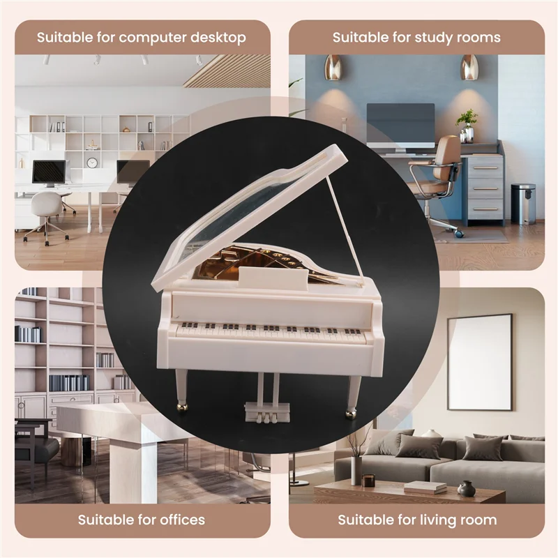 A01F-صناديق موسيقية ميكانيكية بيضاء على شكل عقارب الساعة، هدية عيد ميلاد للفتيات أو ديكور سطح المكتب #5