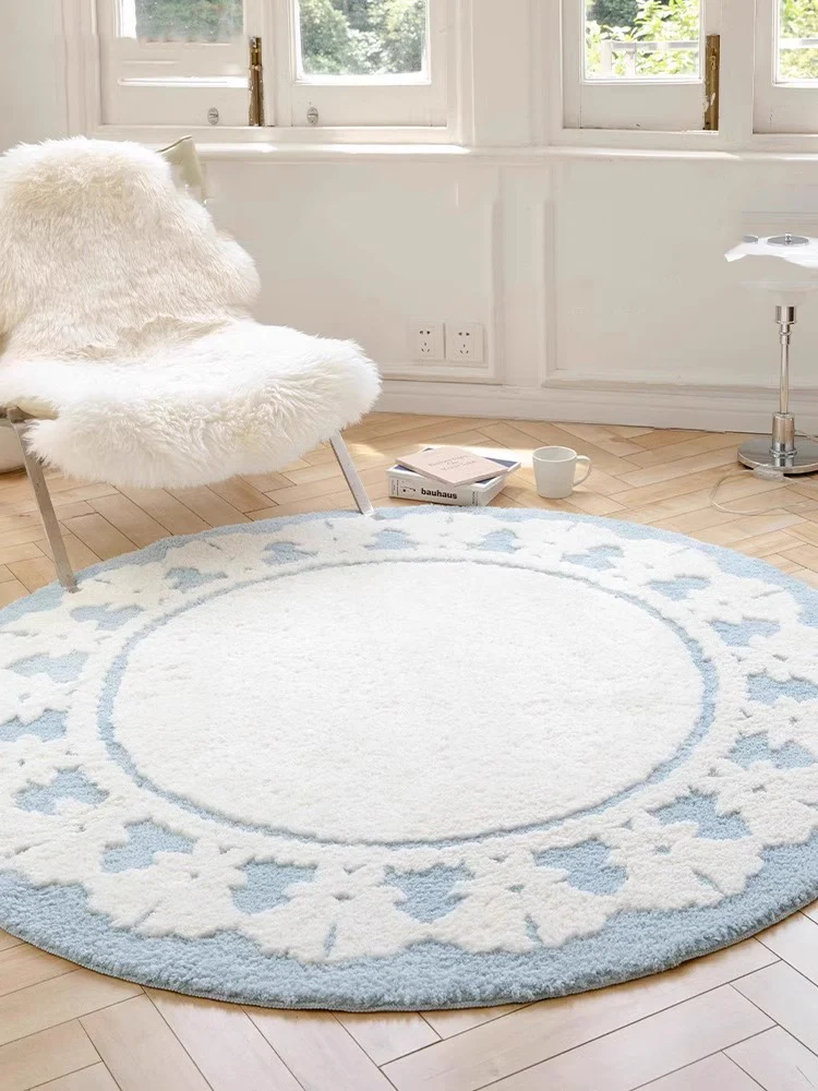 Blue White Round Carpet Bedroom Kid Floor Play Mat Thick Soft Fluffy Area Rug Living Room Nordic Non-slip Large Modern Carpet