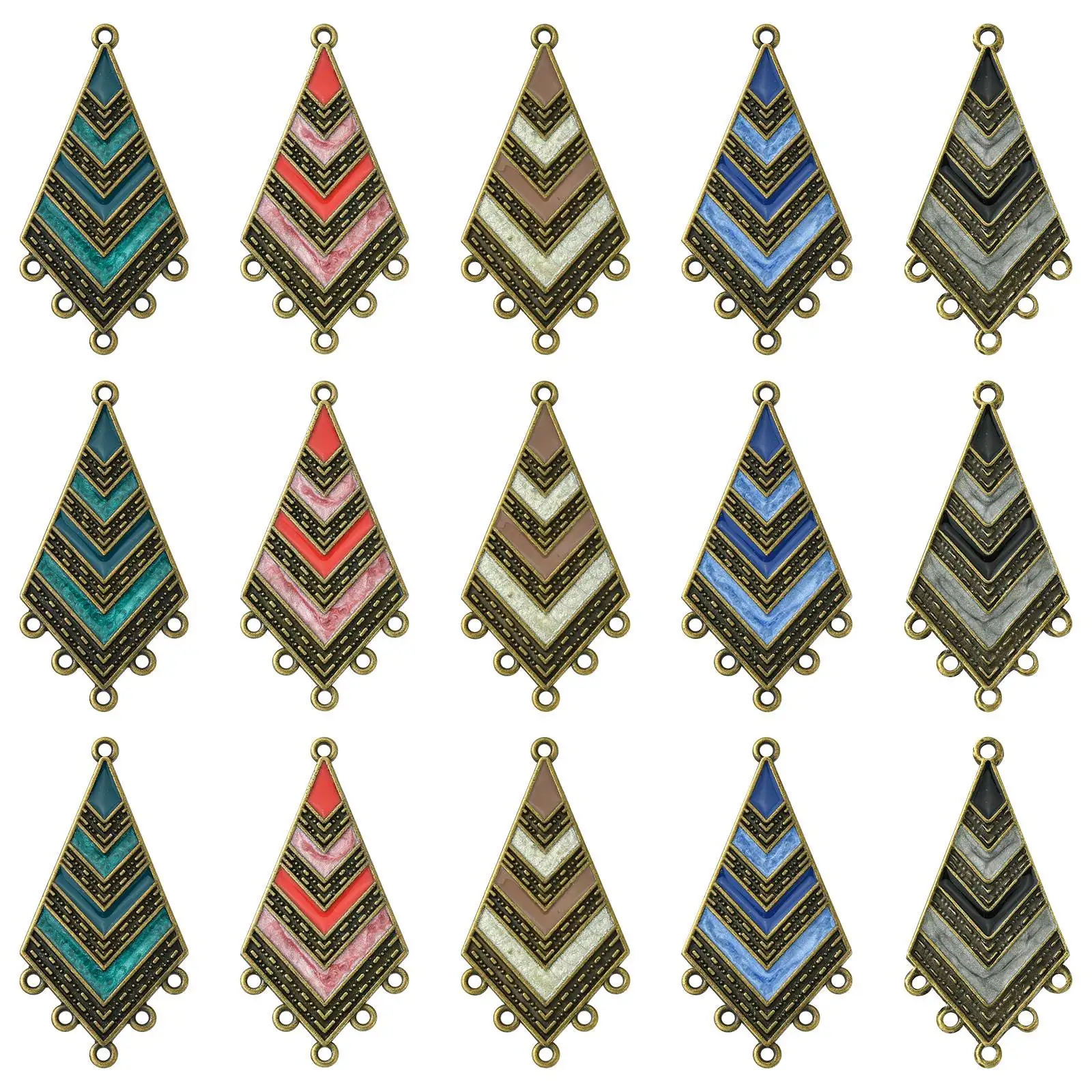 30Pcs 5 Colors Enamel Boho Chandelier Components Links Antique Bronze Tibetan Style Connector Charms for Earrings Jewelry Making