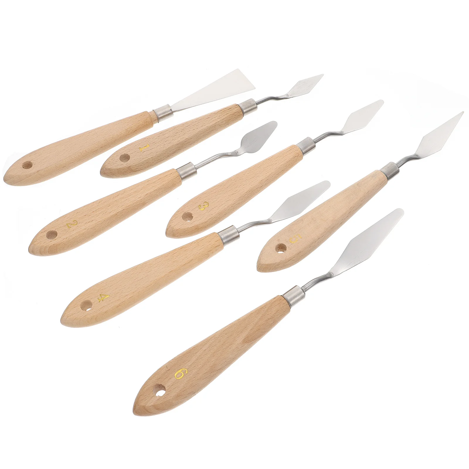 

7 Pcs Art Oil Paint Scraper Spatula Tray Beech Stainless Steel Painting Supplies