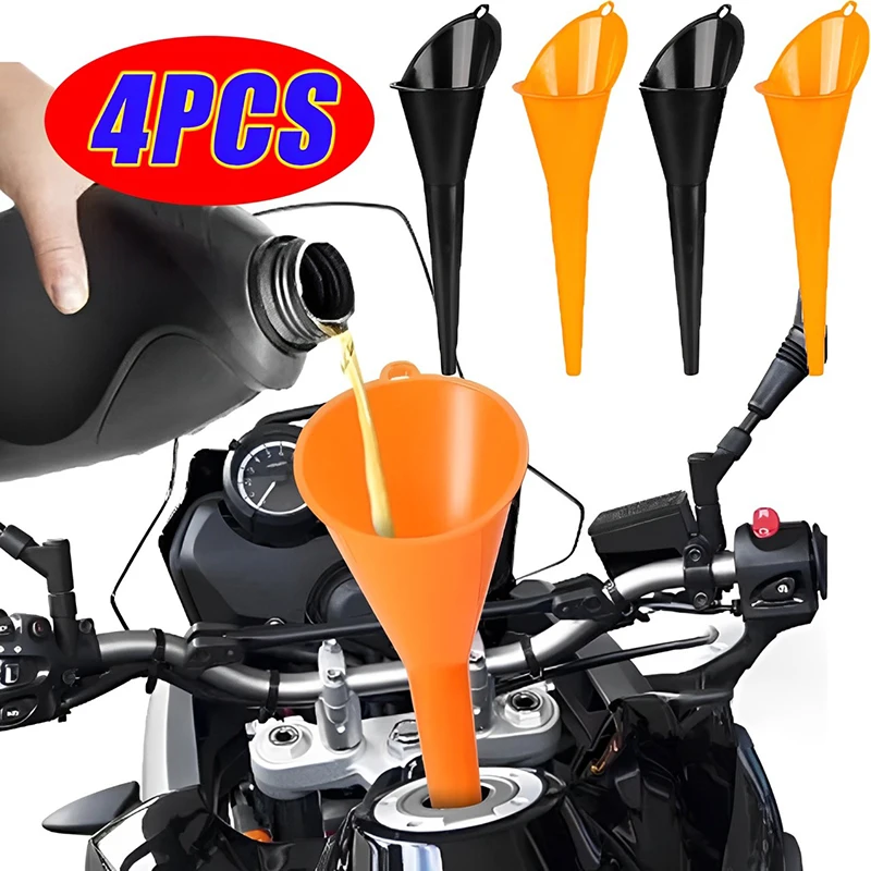 

4PCS Multifunctional Oil Small Plastic Long Funnel Armrest-free Small Bore Fueling Funnel Black Orange Auto Accessories