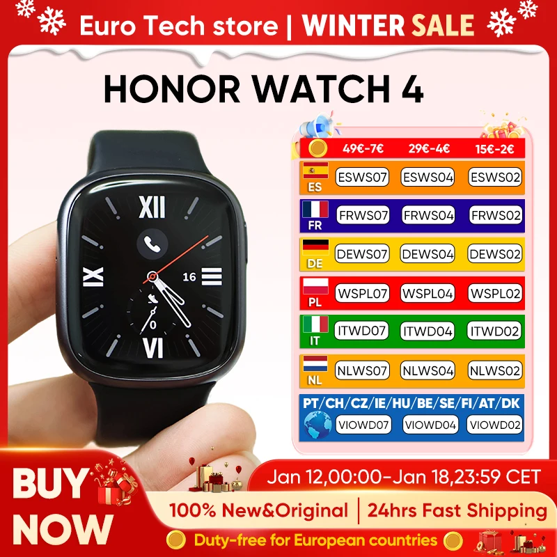 Honor Watch 4 Smartwatch 1.75 ''AMOLED Display 14 giorni di durata della batteria 24H Health Monitor BT5.2 GPS Bluetooth Call 5ATM impermeabile