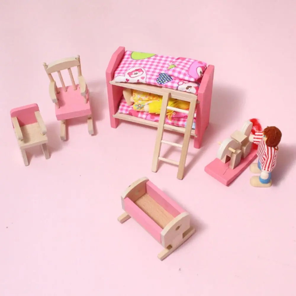 1:12 Scale Dollhouse Furniture Set Pink Playing House Miniature Furnishings Sofa Cabinet Bed Accessories Dolls Wood Furnitures