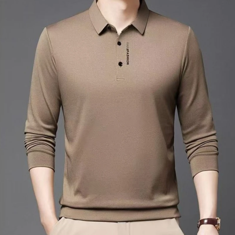 Men's Spring Summer Thin Long Sleeve T-Shirt Premium Wrinkle-Resistant Middle-Aged Business Casual Polo Shirt