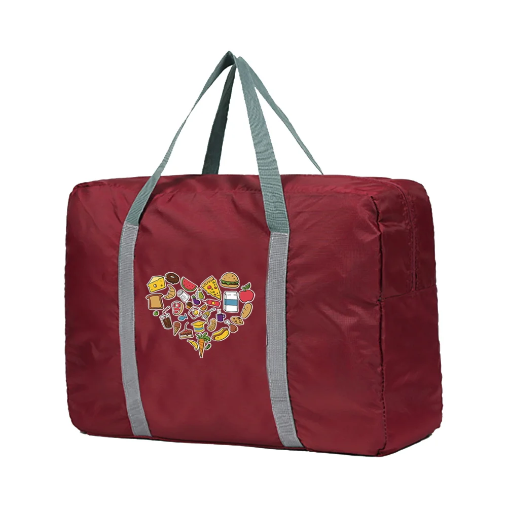 Bolsas de viaje de gran capacidad para hombre, bolsa de viaje para organizar ropa, bolsas de almacenamiento para mujer, bolsa de equipaje, bolso con estampado de corazón de comida