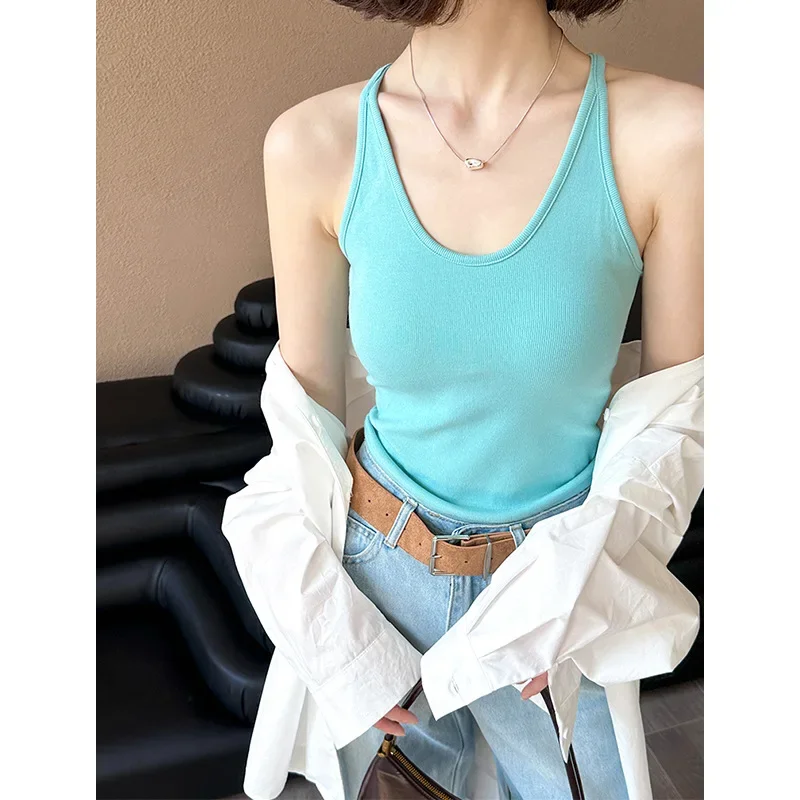

Spring new Korean version of candy color high-end small suspender with inner and outer vest